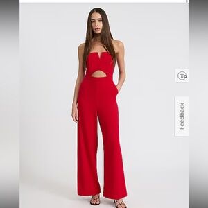 Express Red Sweetheart Strapless Wide Leg Jumpsuit